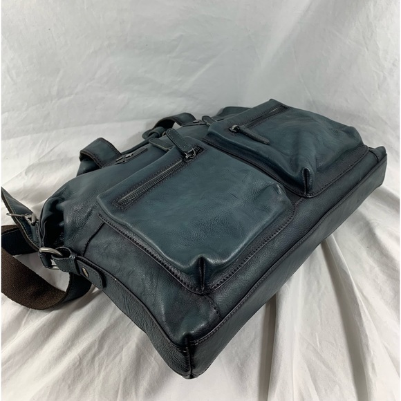 Genuine IVTG distressed blue leather briefcase messenger bag crossbody - Picture 14 of 16